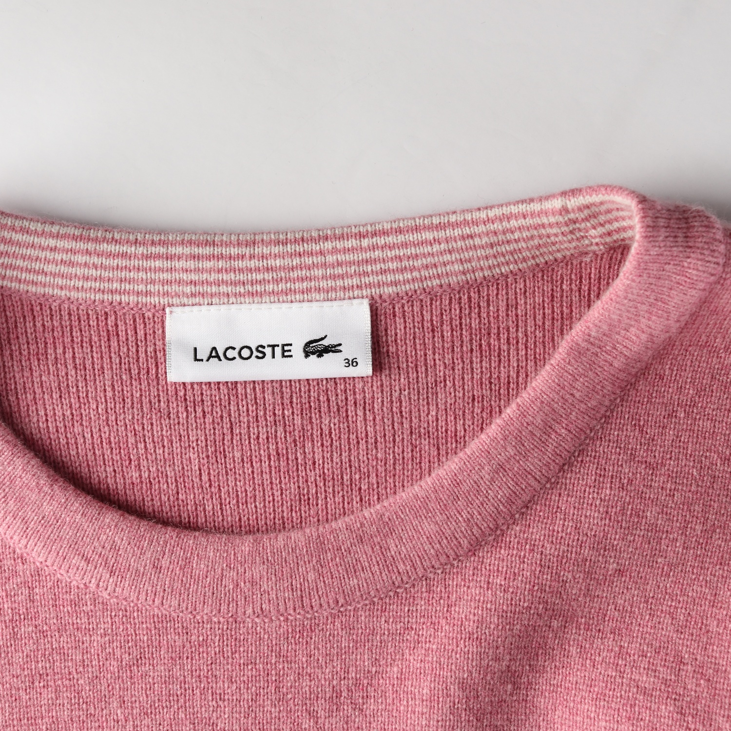 라코스테 21FW 울 100% 베이직 크루넥 니트 스웨터 핑크 이미지 3