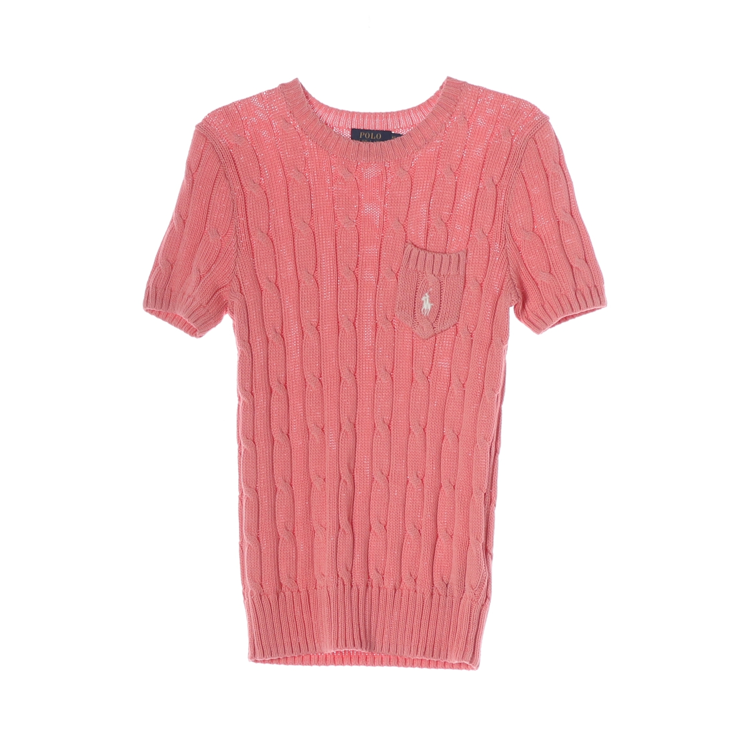 폴로 랄프 로렌 피마 코튼 포켓 케이블 니트 반팔 핑크