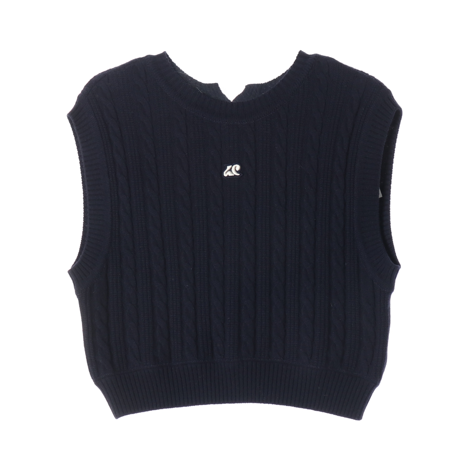 (새상품) 럭키슈에뜨 23FW 백 오픈 리본 니트 베스트 조끼 네이비