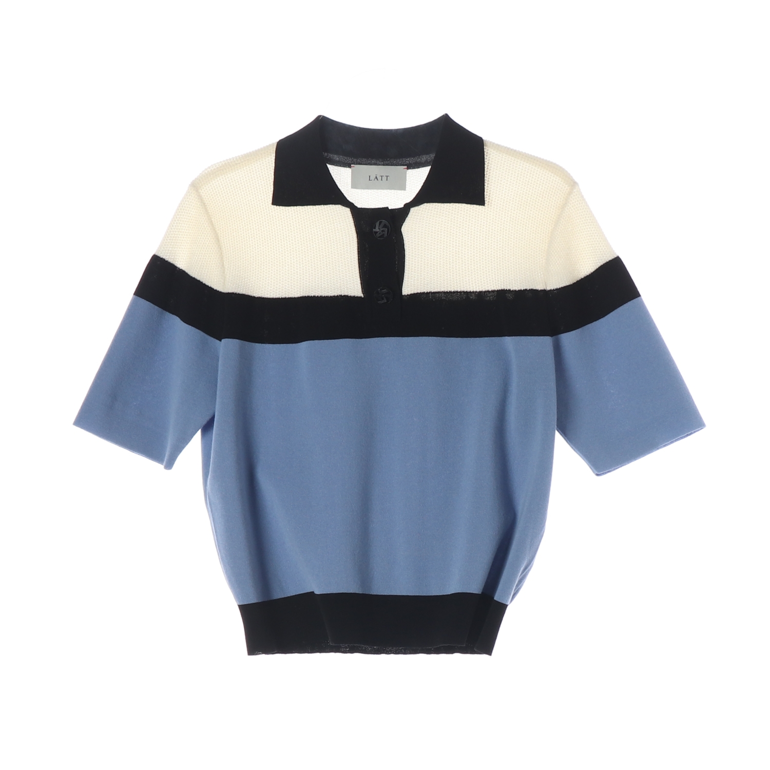 래트 LATT 22SS 배색 반팔 카라 니트 블루 