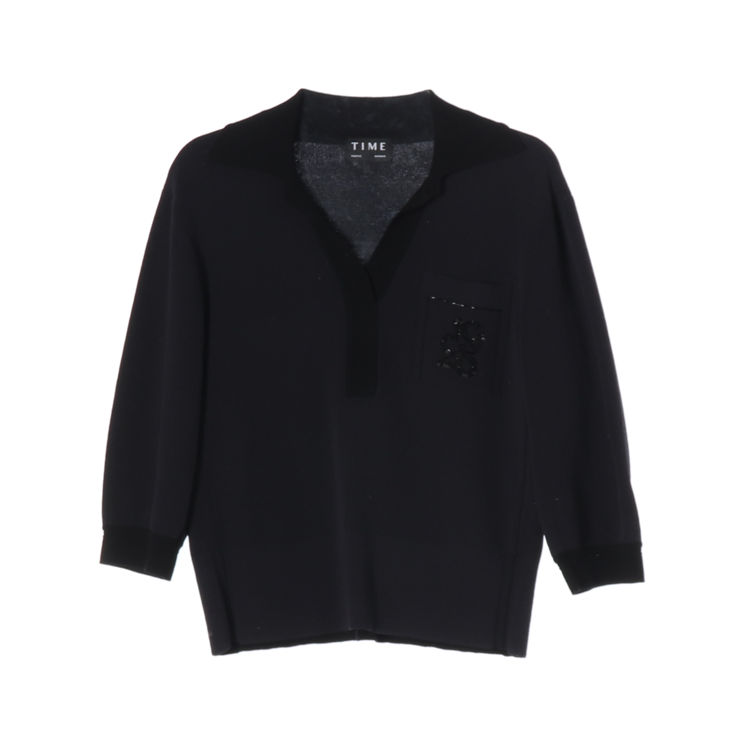 타임 22SS 스팽글 포켓 배색 카라 니트 스웨터