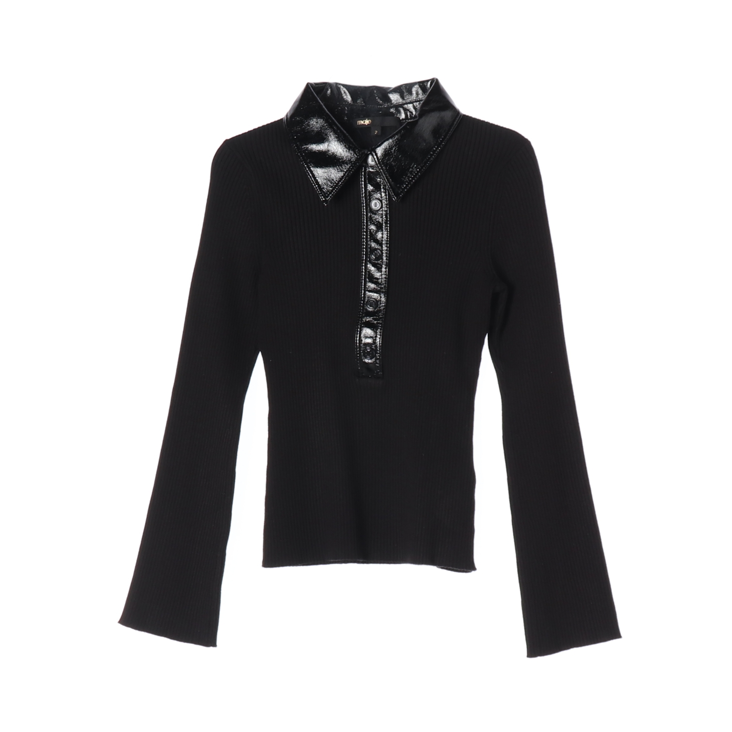 마쥬 포 레더 카라 리브드 니트 폴로 니트 스웨터