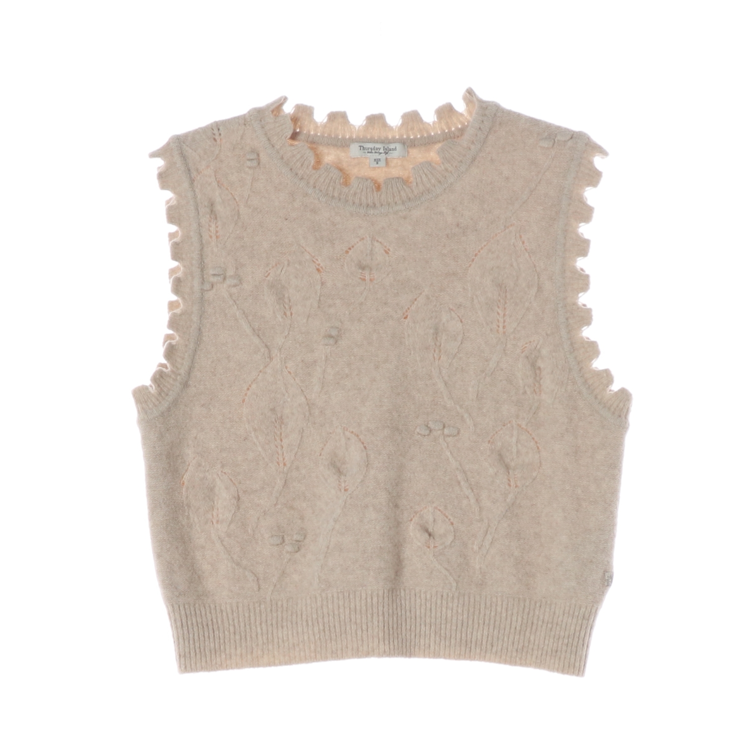 써스데이 아일랜드 22SS 케이블 변형 베스트 프릴 니트 조끼 