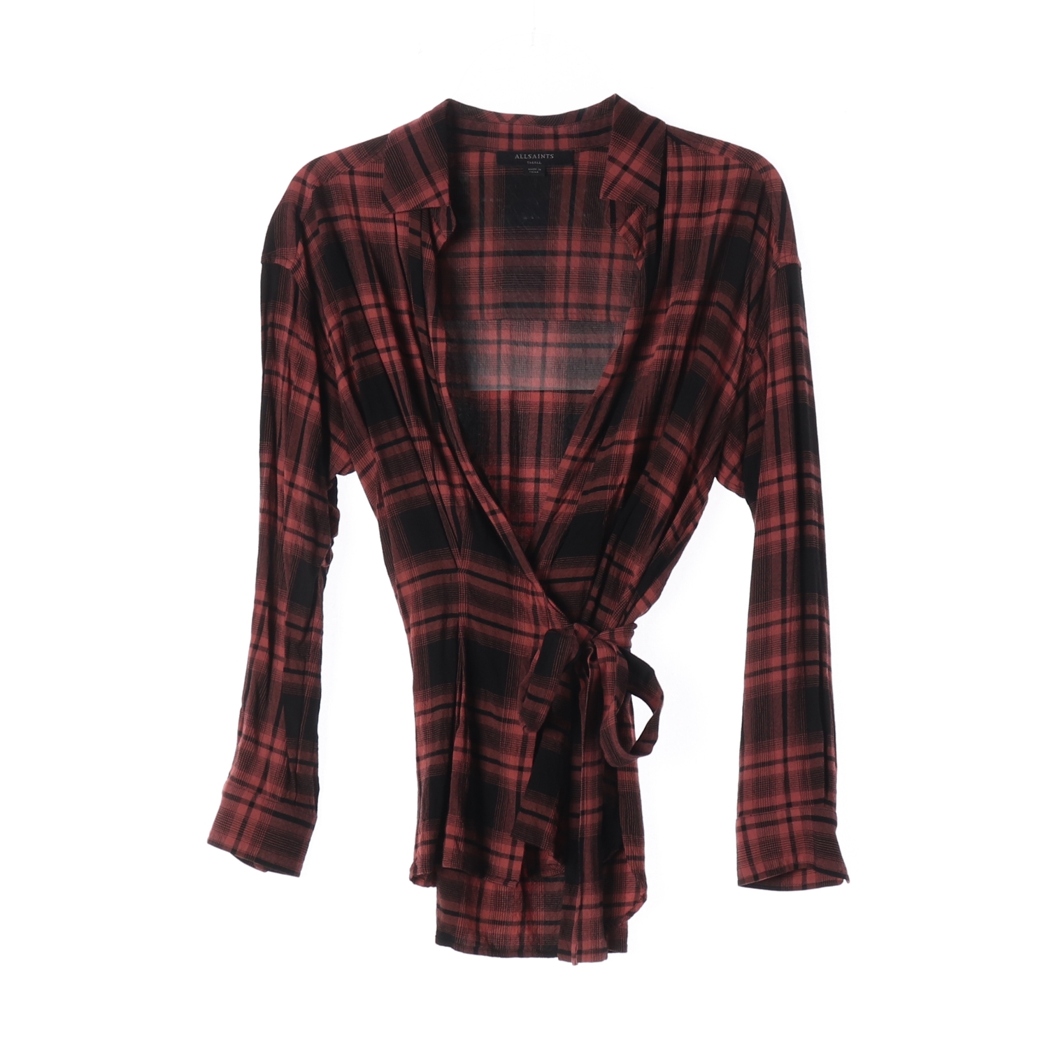 올세인츠 미키 체크 타이 프론트 셔츠