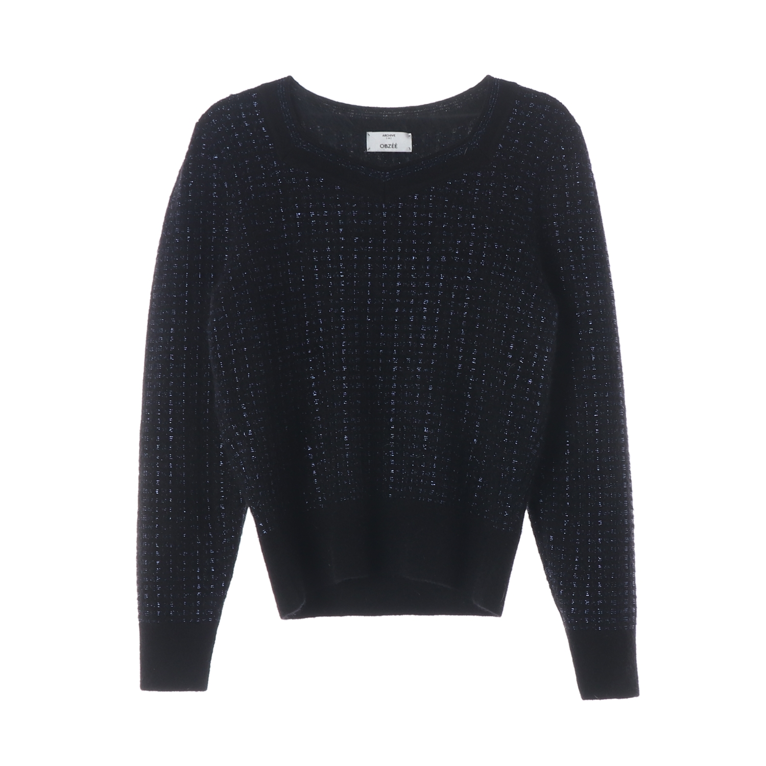 오브제 22FW 모헤어 울 블렌드 트위드 니트 스웨터 네이비