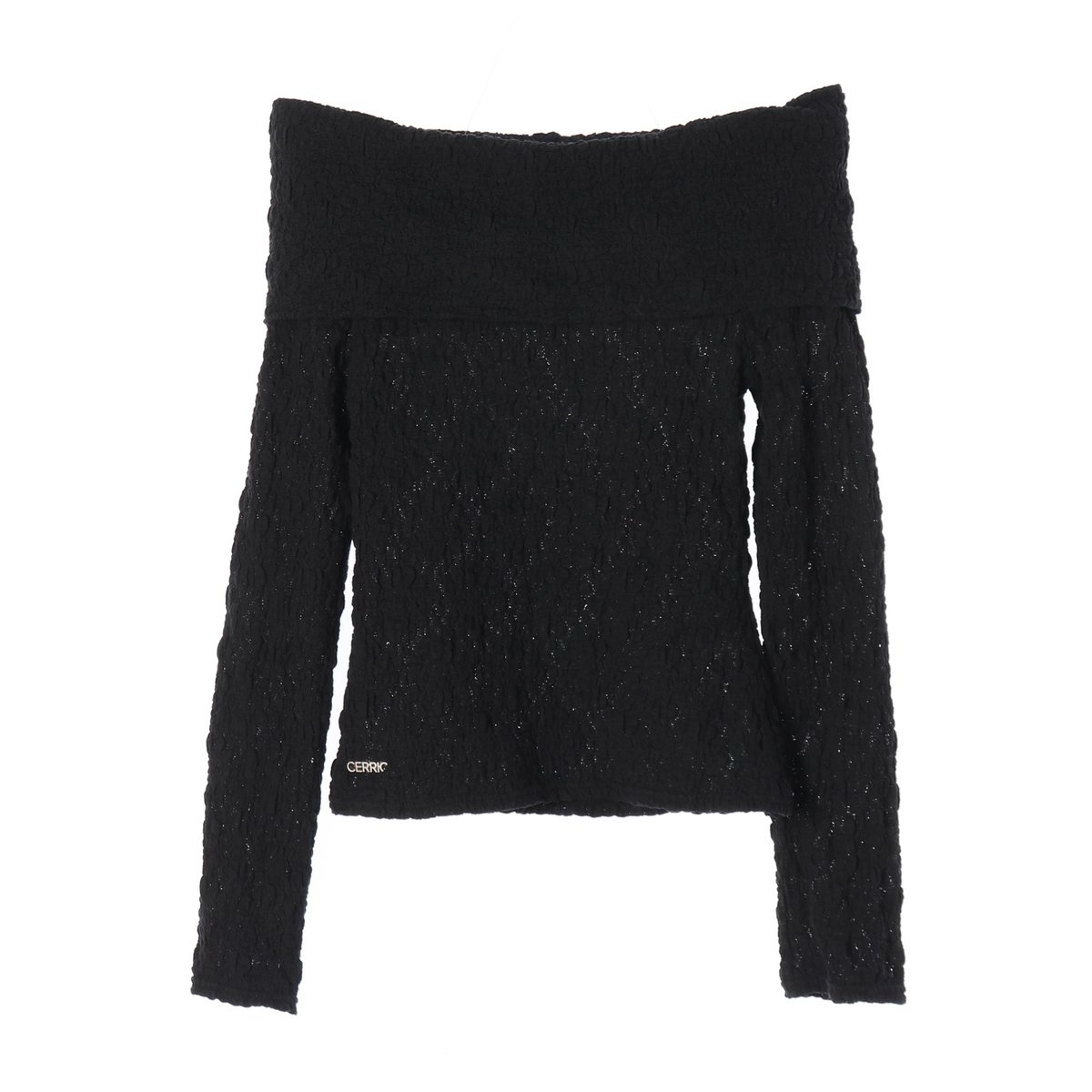 세릭 스트럭처 오프숄더 크롭 니트 탑 