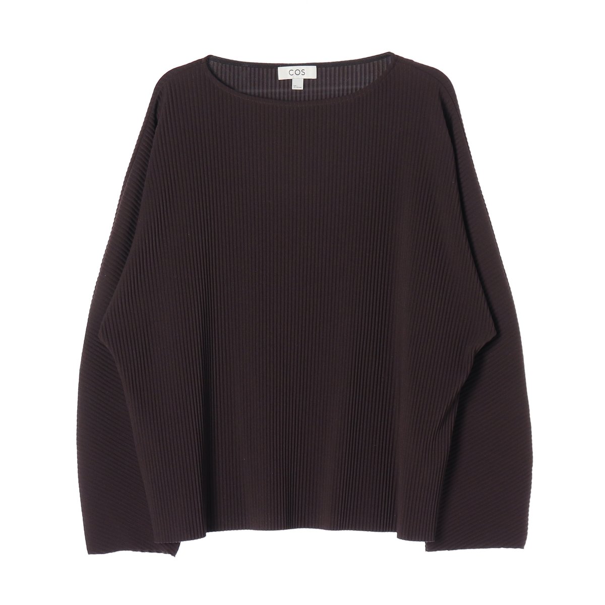 코스 플리츠 리브 니트 스웨터 롱 슬리브 긴팔 티셔츠 